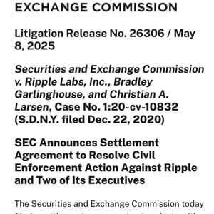 SEC and Ripple Settle XRP Lawsuit with $50 Million Payment, Dropping Appeals Pending Court Injunction Lift