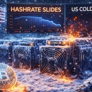 Bitcoin Hashrate Slides: US Cold Wave Knocks Mining Rigs Offline