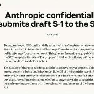 Anthropic Files Confidential S-1 With SEC, Targets IPO at $965B Valuation