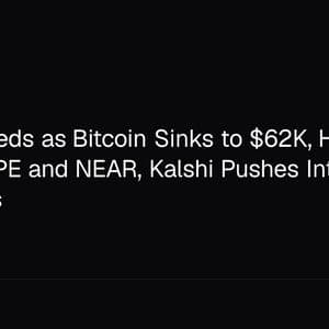 Crypto Bleeds as Bitcoin Sinks to $62K, Hayes Dumps HYPE and NEAR, Kalshi Pushes Into Brokerages