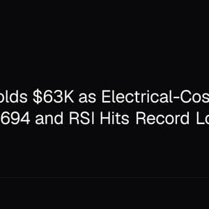 Bitcoin Holds $63K as Electrical-Cost Floor Eyes $48,694 and RSI Hits Record Low