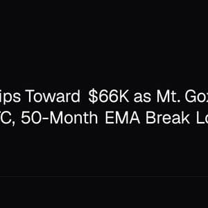 Bitcoin Slips Toward $66K as Mt. Gox Shifts 10,422 BTC, 50-Month EMA Break Looms