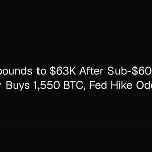 Bitcoin Rebounds to $63K After Sub-$60K Plunge as Strategy Buys 1,550 BTC, Fed Hike Odds Hit 68%