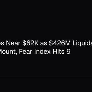 Bitcoin Slips Near $62K as $426M Liquidates, ETF Outflows Mount, Fear Index Hits 9